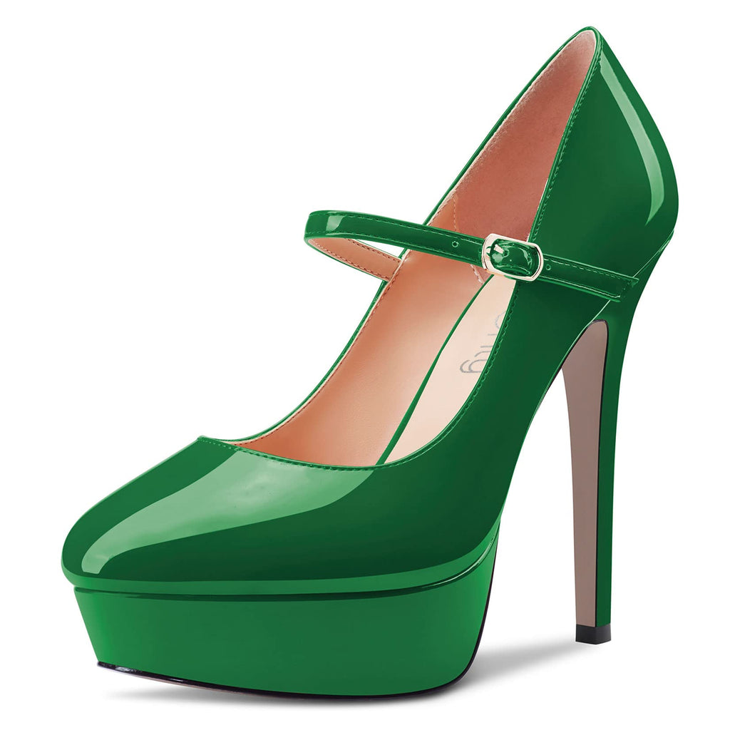 NobleOnly Women Stiletto High Heel Platform Round Toe Pumps Court Shoe Mary Jane Party Wedding Dress 13 CM Heels