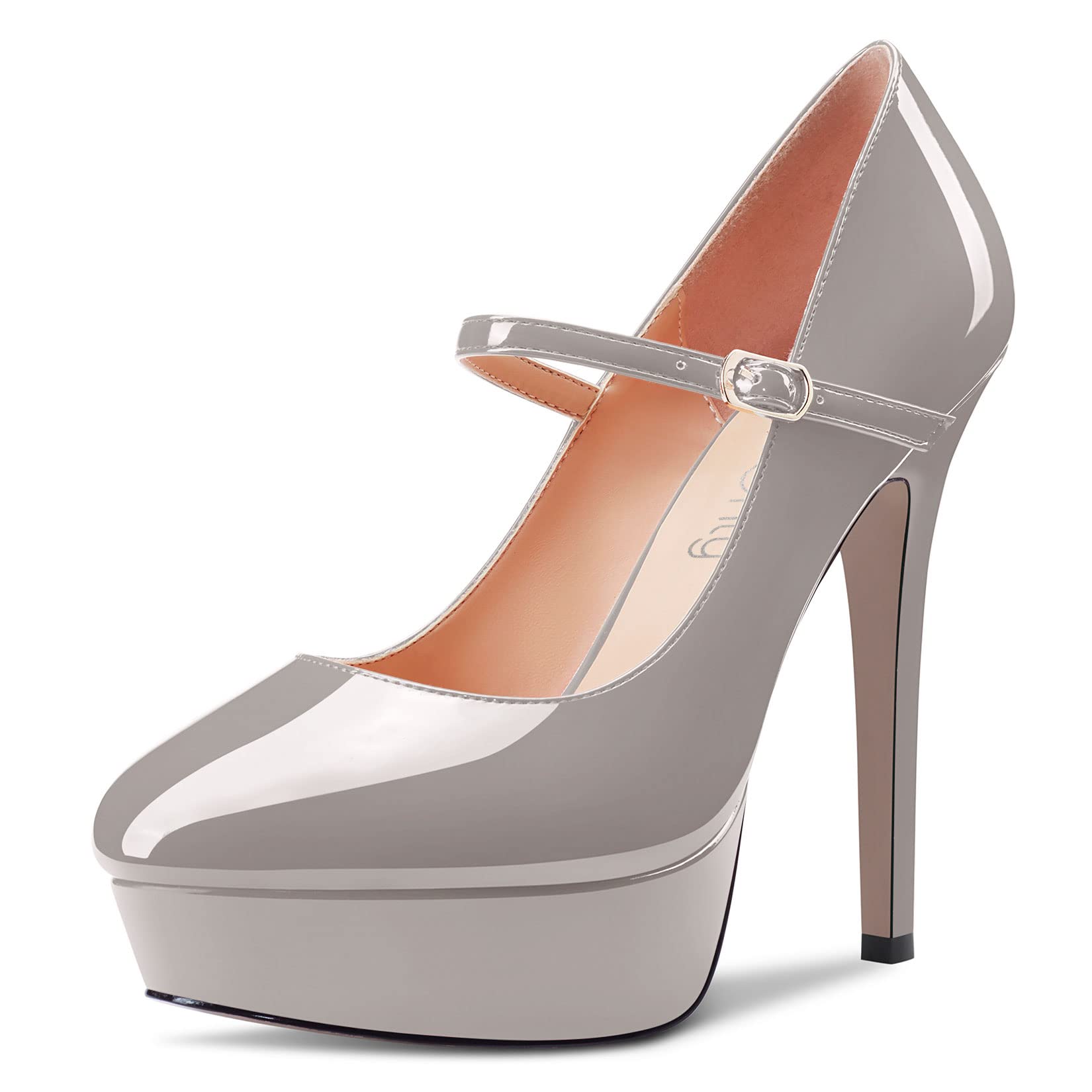 NobleOnly Women Stiletto High Heel Platform Round Toe Pumps Court Shoe Mary Jane Party Wedding Dress 13 CM Heels