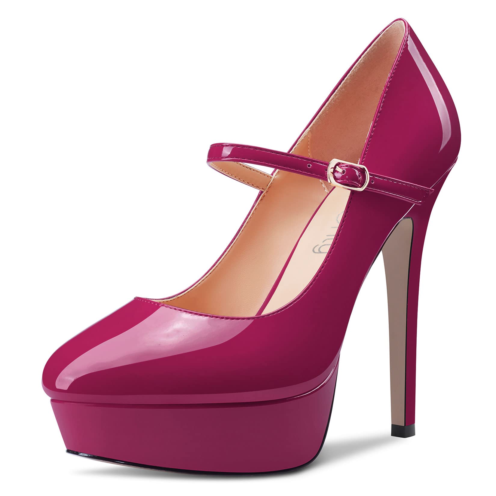 NobleOnly Women Stiletto High Heel Platform Round Toe Pumps Court Shoe Mary Jane Party Wedding Dress 13 CM Heels