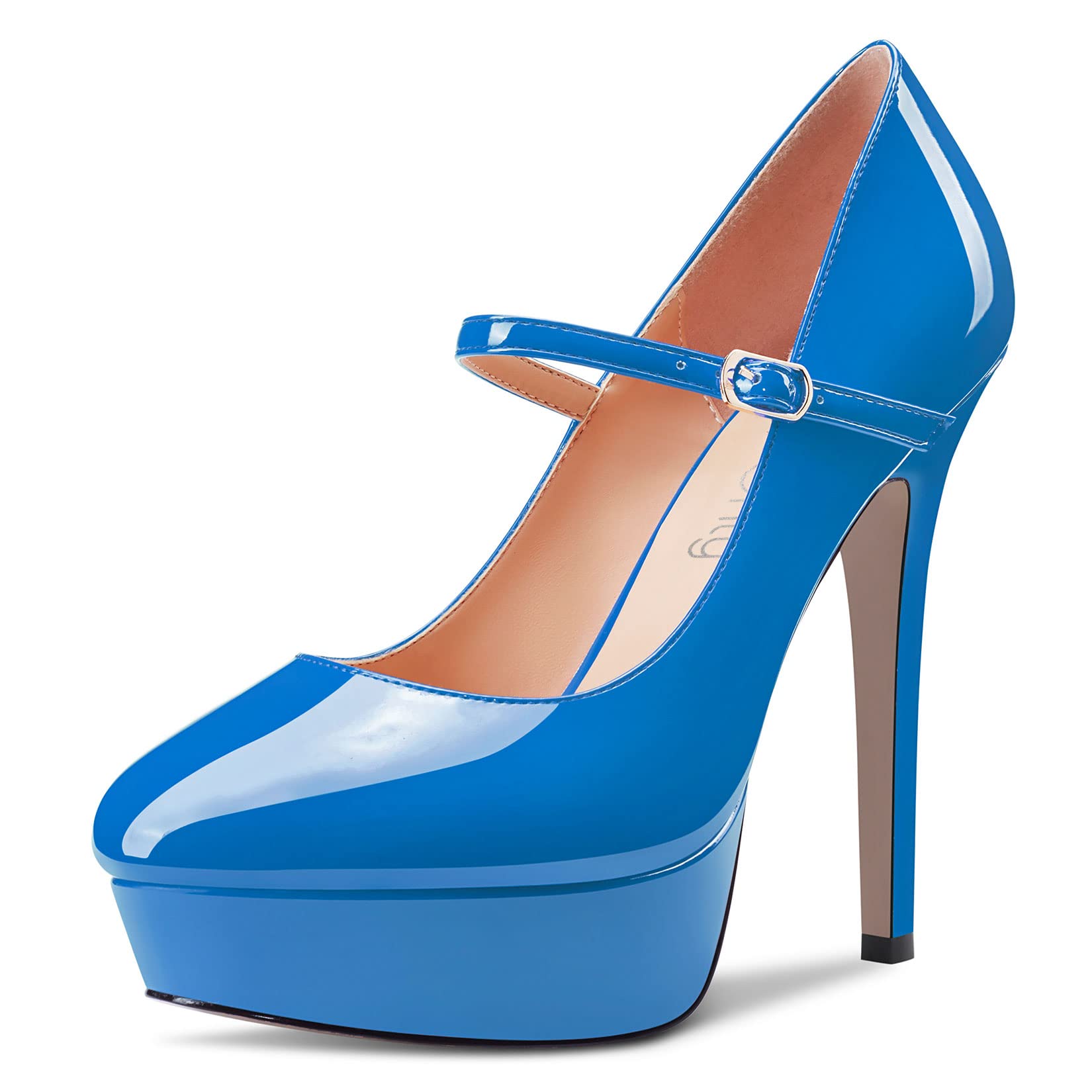 NobleOnly Women Stiletto High Heel Platform Round Toe Pumps Court Shoe Mary Jane Party Wedding Dress 13 CM Heels
