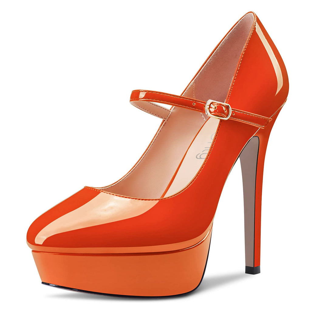 NobleOnly Women Stiletto High Heel Platform Round Toe Pumps Court Shoe Mary Jane Party Wedding Dress 13 CM Heels