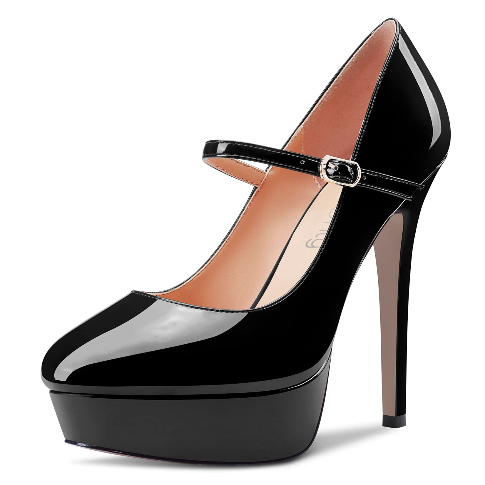 NobleOnly Women Stiletto High Heel Platform Round Toe Pumps Court Shoe Mary Jane Party Wedding Dress 13 CM Heels