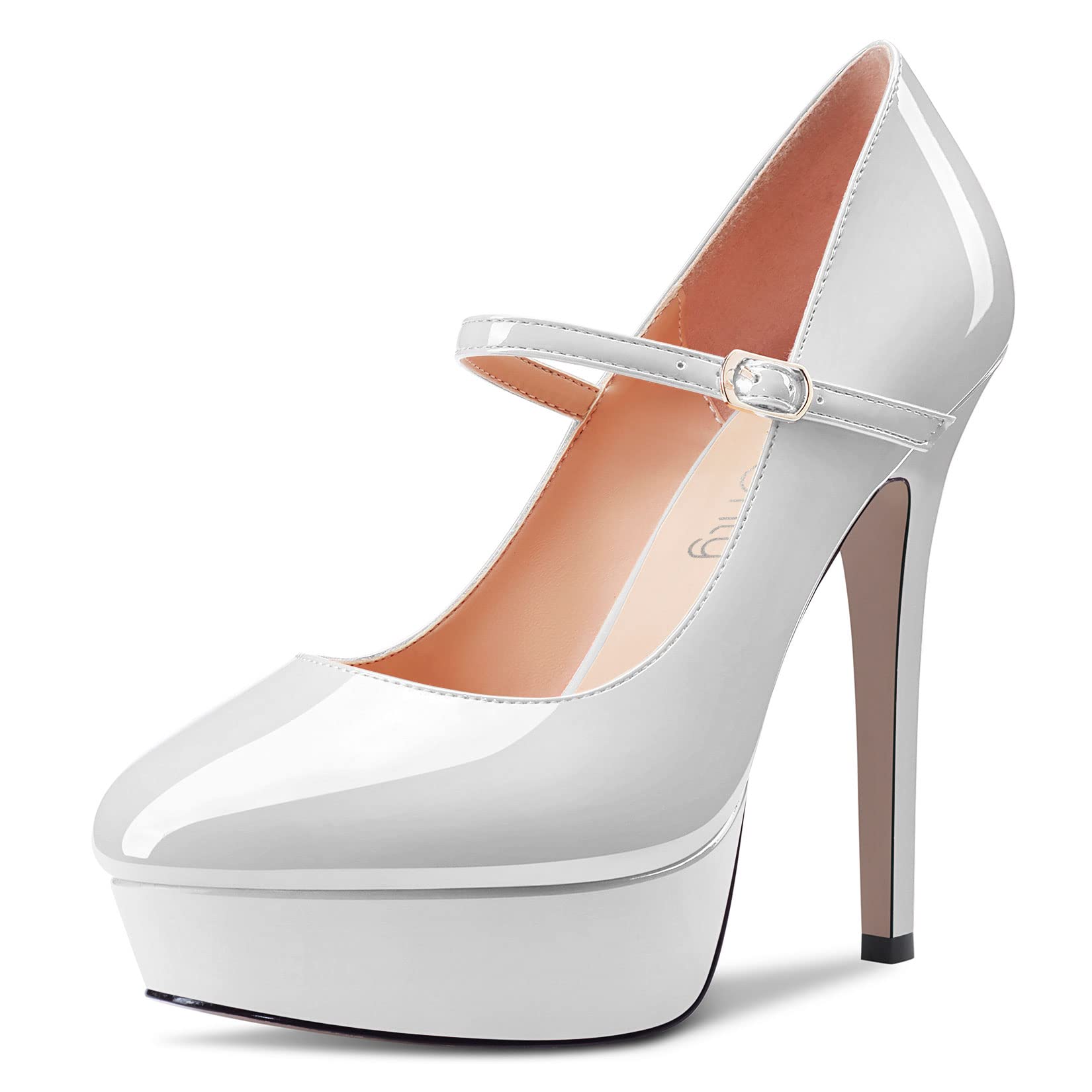 NobleOnly Women Stiletto High Heel Platform Round Toe Pumps Court Shoe Mary Jane Party Wedding Dress 13 CM Heels