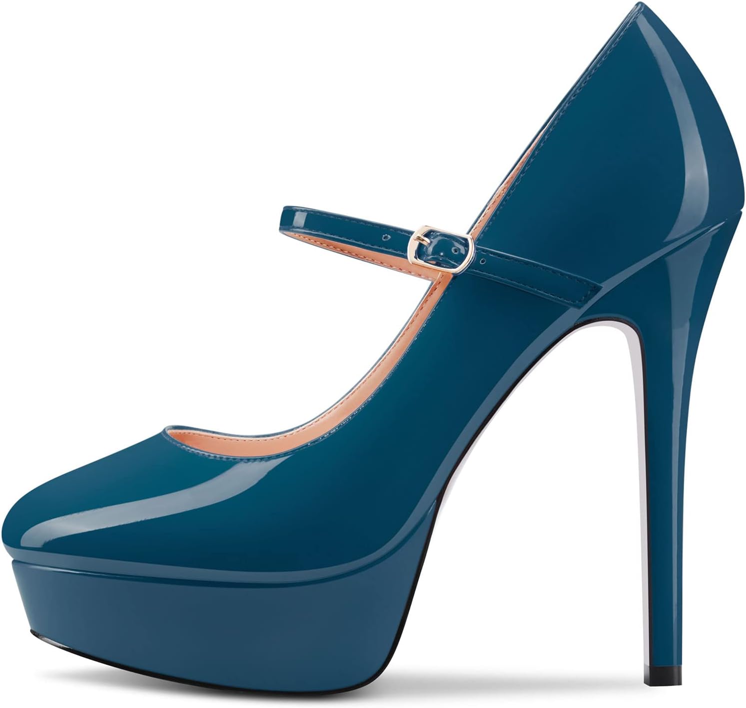 NobleOnly Women Stiletto High Heel Platform Round Toe Pumps Court Shoe Mary Jane Party Wedding Dress 13 CM Heels