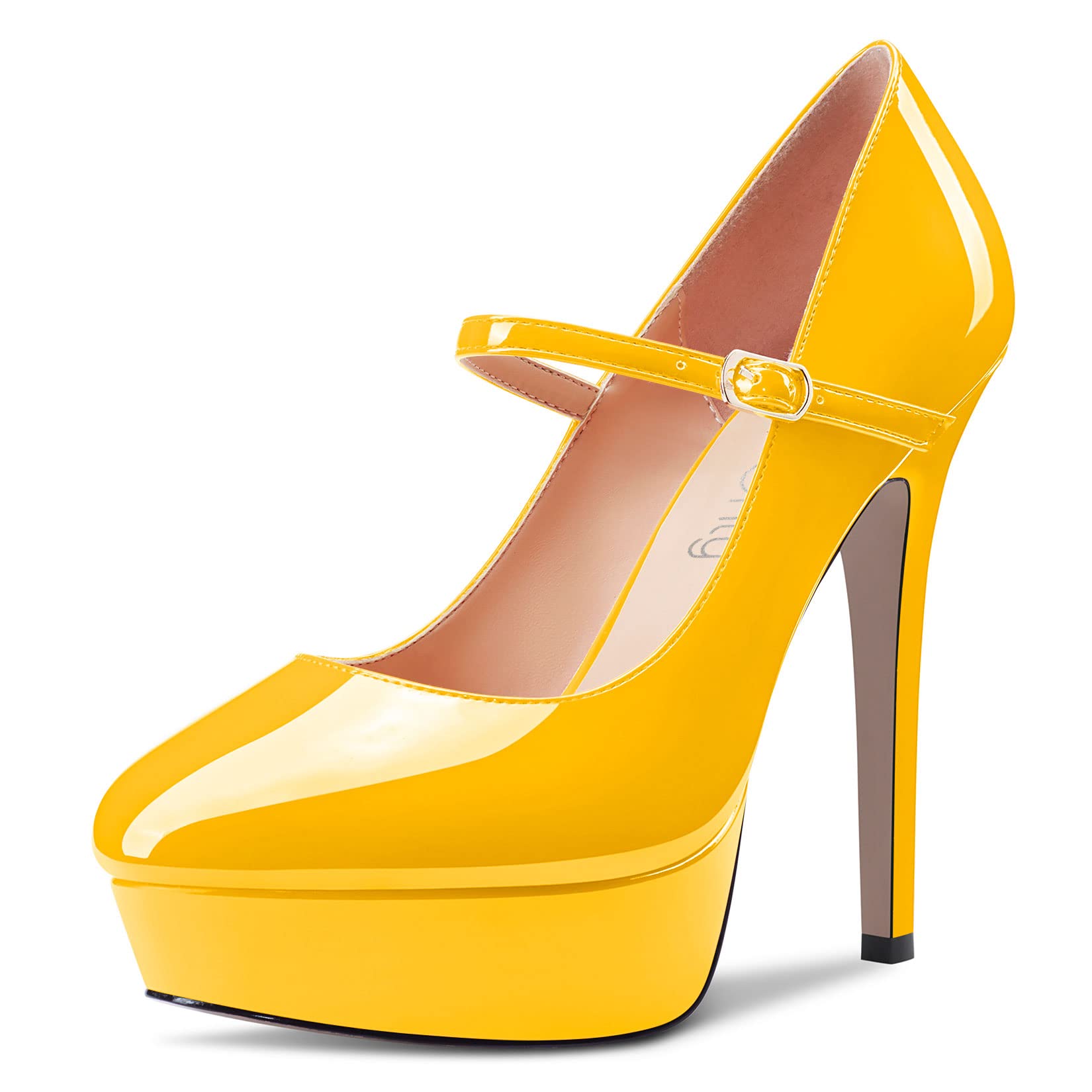 NobleOnly Women Stiletto High Heel Platform Round Toe Pumps Court Shoe Mary Jane Party Wedding Dress 13 CM Heels
