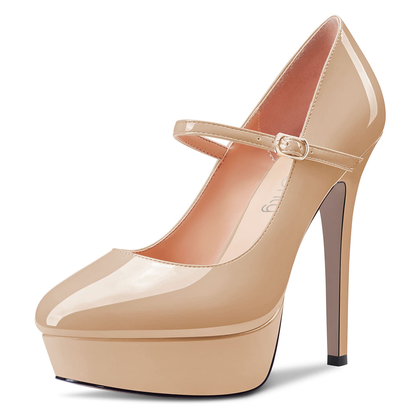 NobleOnly Women Stiletto High Heel Platform Round Toe Pumps Court Shoe Mary Jane Party Wedding Dress 13 CM Heels