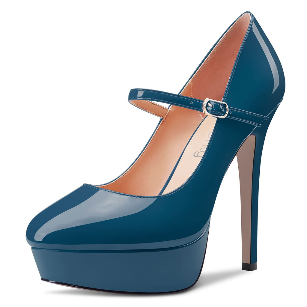 NobleOnly Women Stiletto High Heel Platform Round Toe Pumps Court Shoe Mary Jane Party Wedding Dress 13 CM Heels