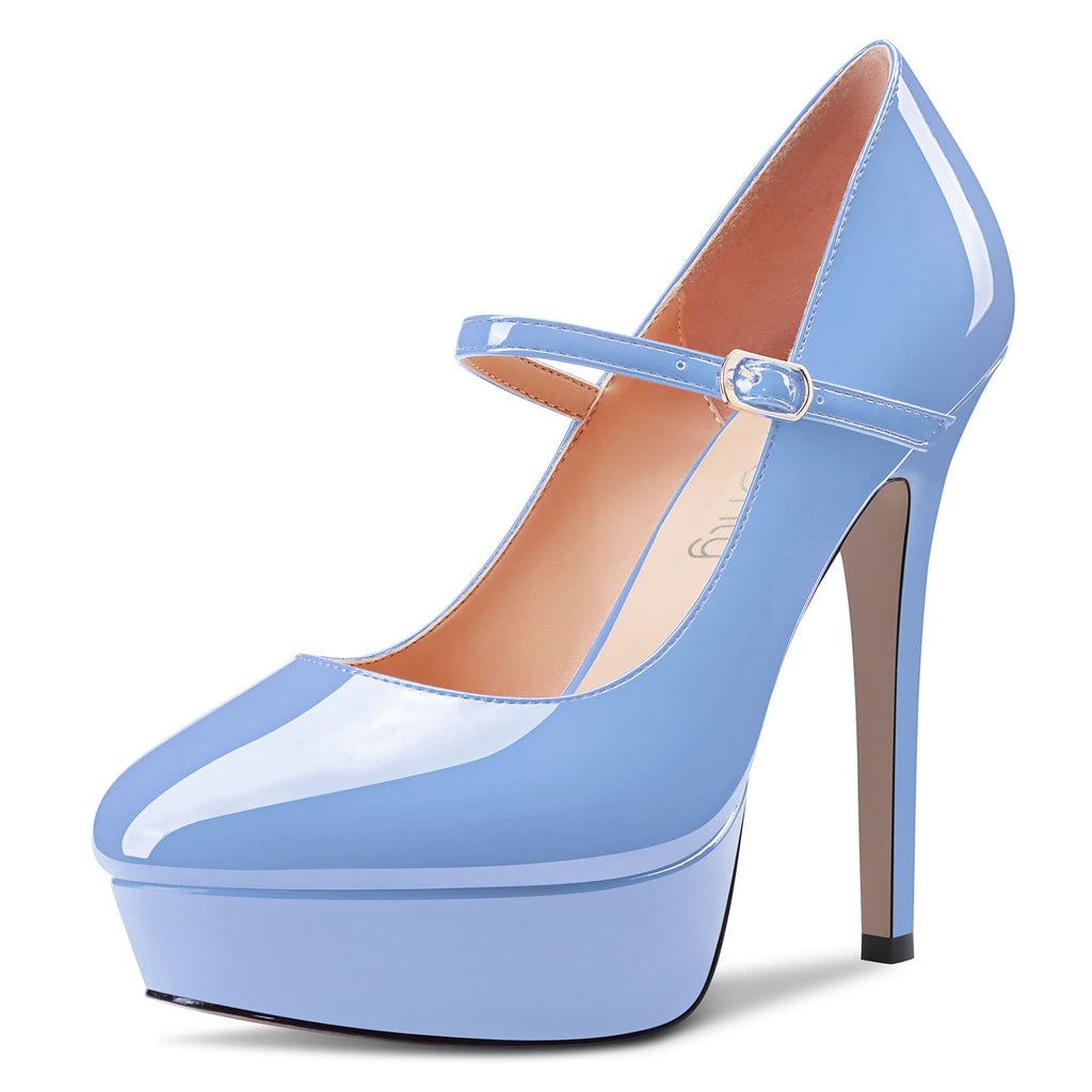 NobleOnly Women Stiletto High Heel Platform Round Toe Pumps Court Shoe Mary Jane Party Wedding Dress 13 CM Heels