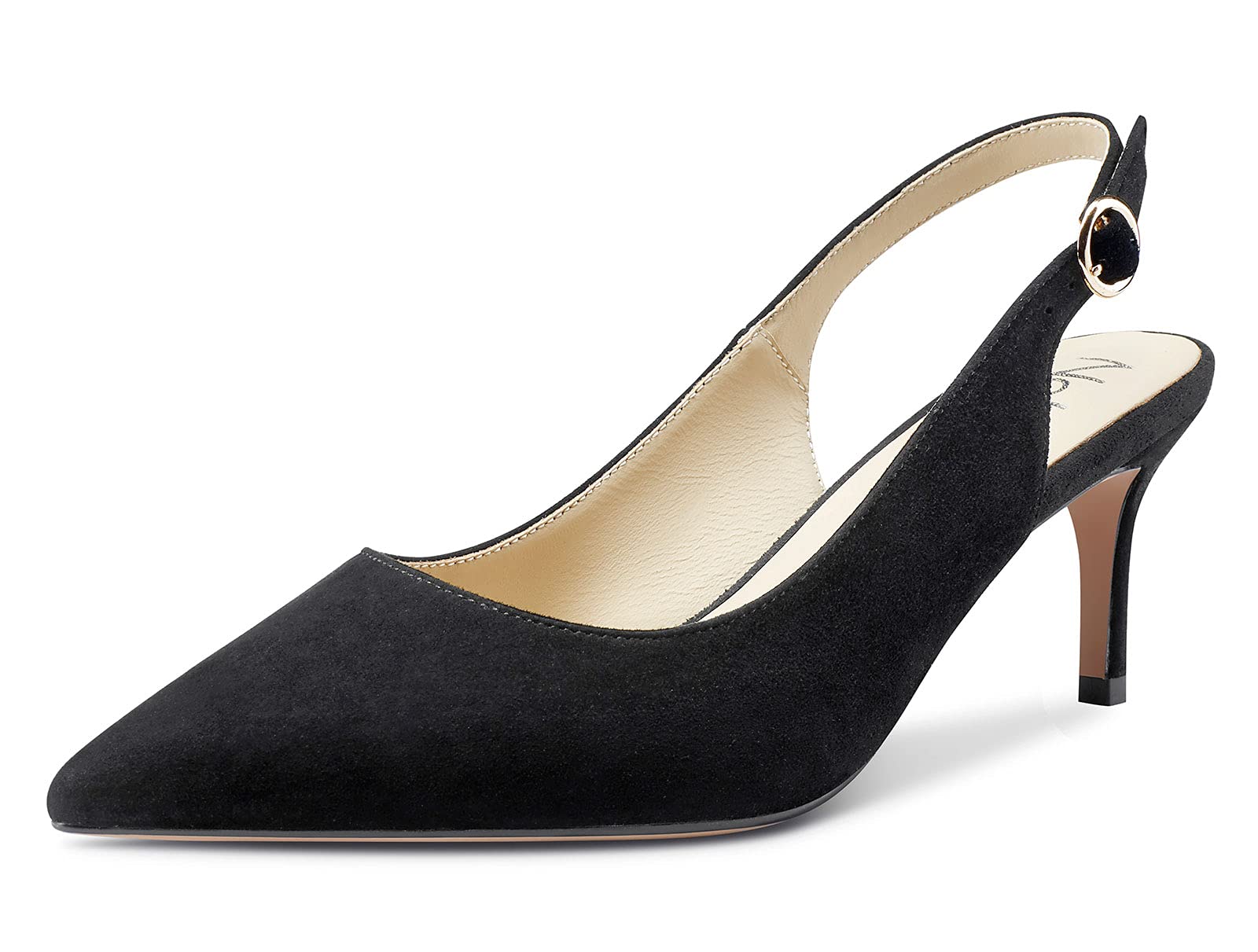 NobleOnly Women's Slingback Kitten Heels Pumps Leather Lining Sandals Ankle Strap Stilettos 2.4IN Heels