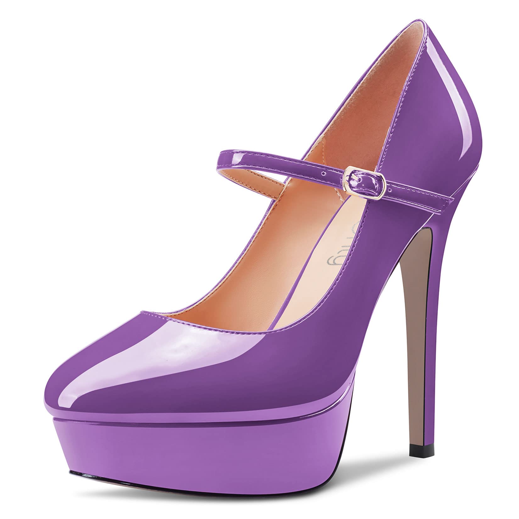 NobleOnly Women Stiletto High Heel Platform Round Toe Pumps Court Shoe Mary Jane Party Wedding Dress 13 CM Heels