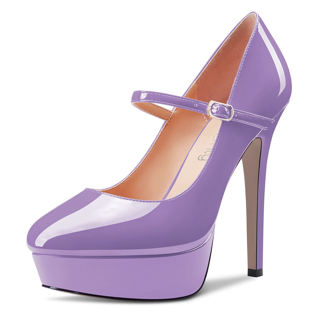 NobleOnly Women Stiletto High Heel Platform Round Toe Pumps Court Shoe Mary Jane Party Wedding Dress 13 CM Heels