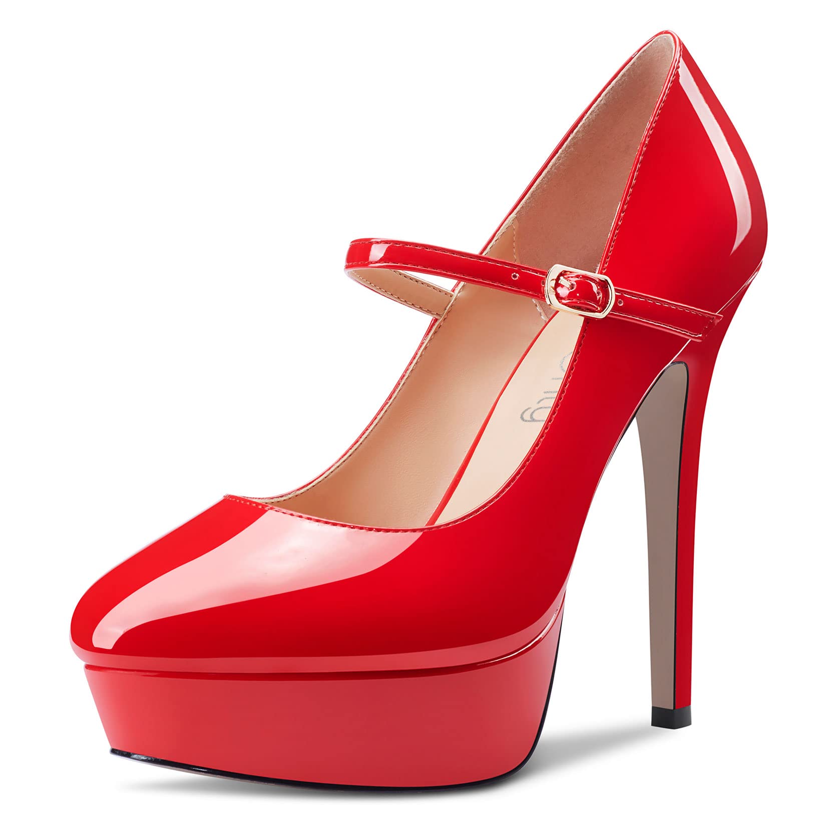 NobleOnly Women Stiletto High Heel Platform Round Toe Pumps Court Shoe Mary Jane Party Wedding Dress 13 CM Heels