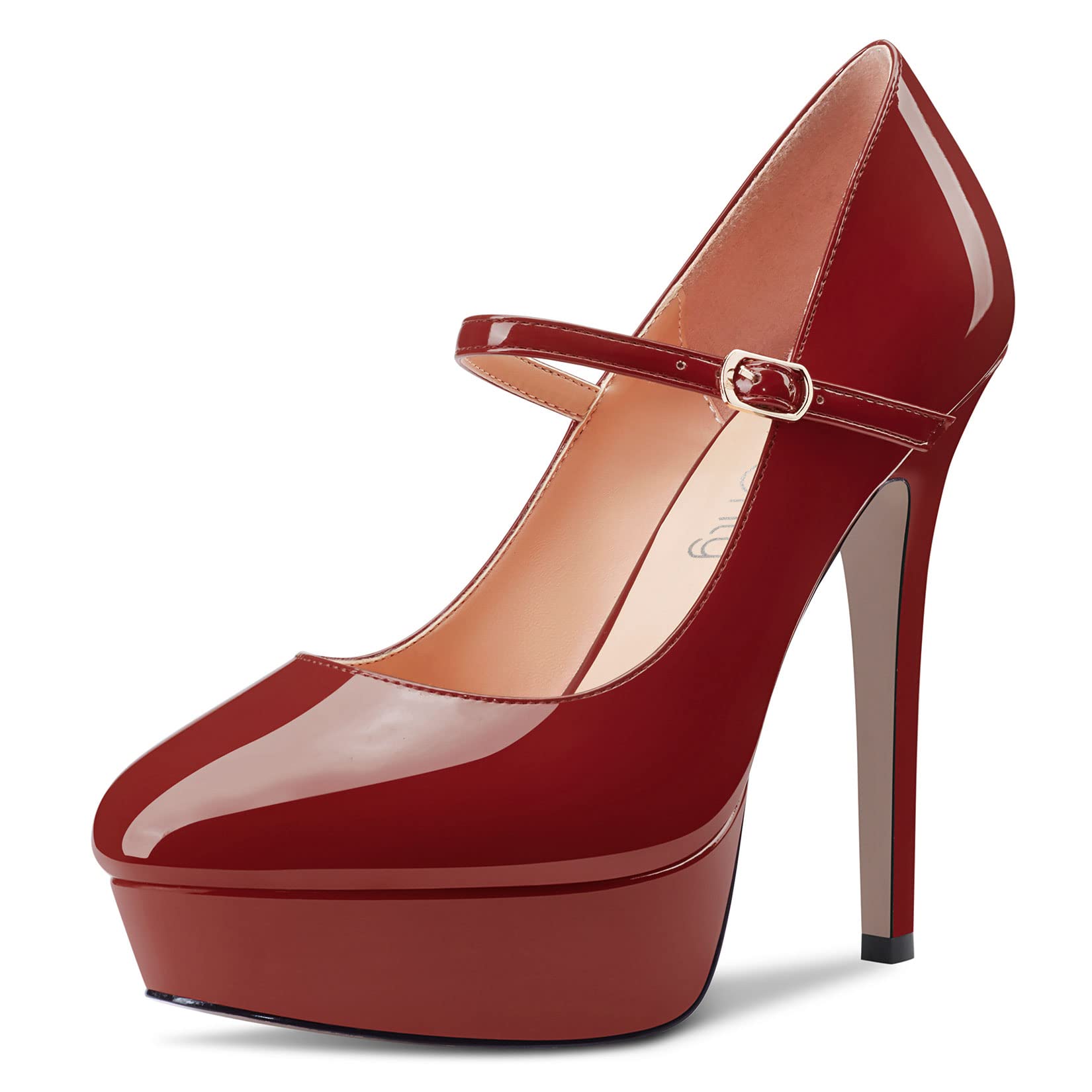 NobleOnly Women Stiletto High Heel Platform Round Toe Pumps Court Shoe Mary Jane Party Wedding Dress 13 CM Heels