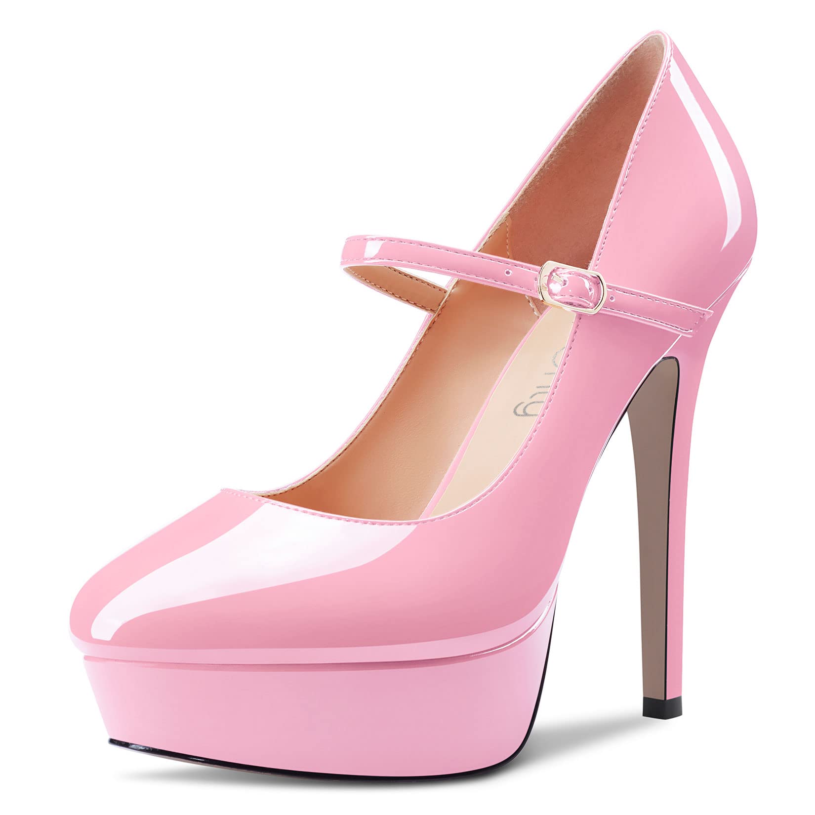 NobleOnly Women Stiletto High Heel Platform Round Toe Pumps Court Shoe Mary Jane Party Wedding Dress 13 CM Heels