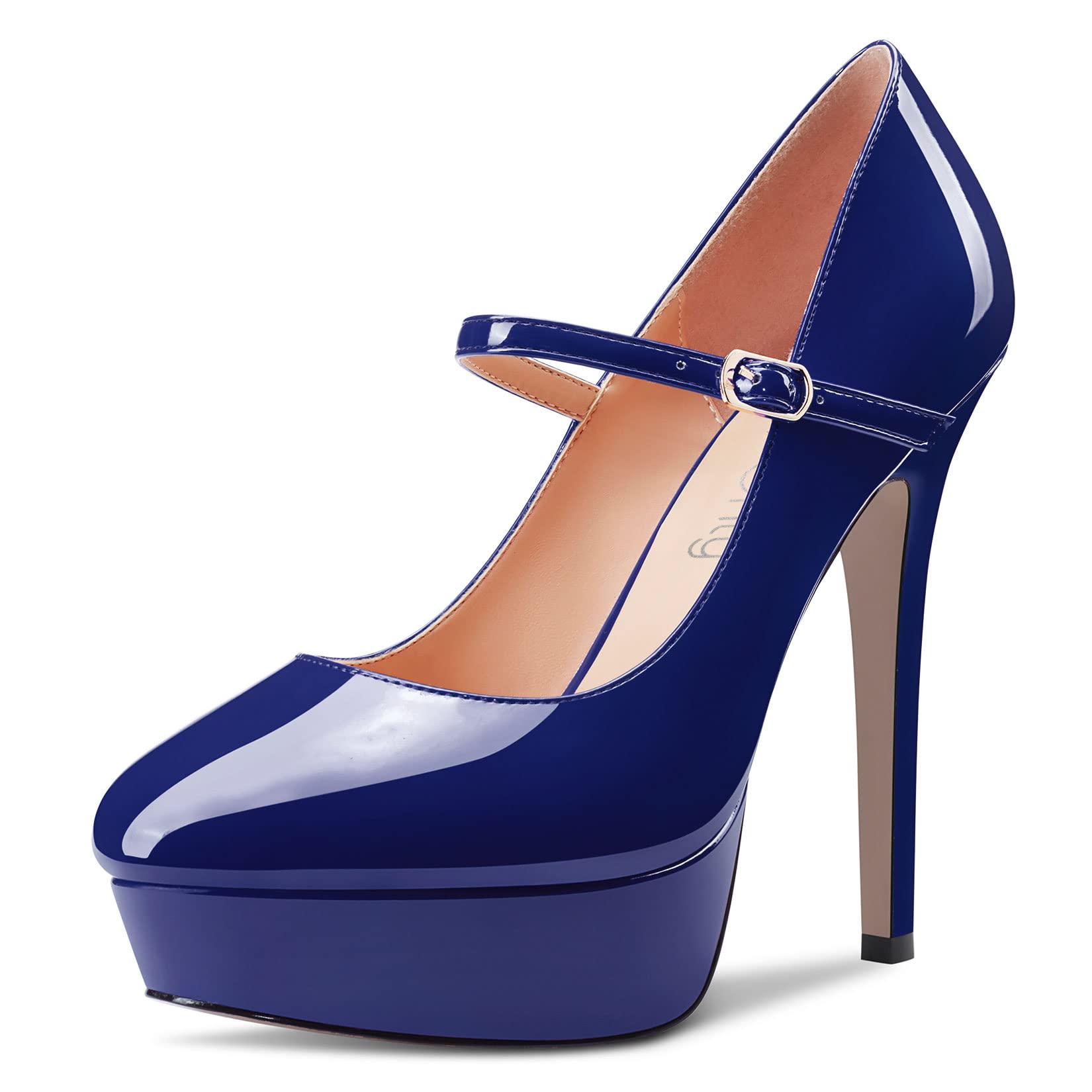 NobleOnly Women Stiletto High Heel Platform Round Toe Pumps Court Shoe Mary Jane Party Wedding Dress 13 CM Heels