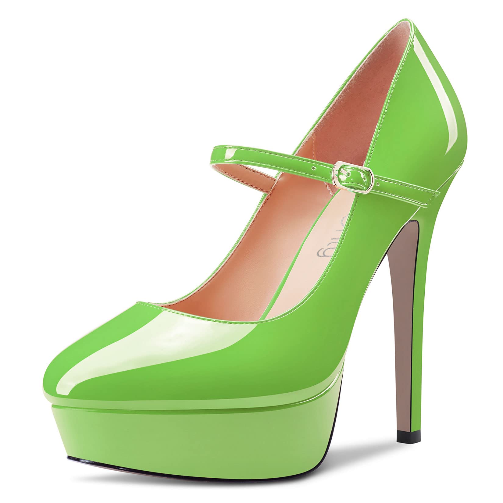 NobleOnly Women Stiletto High Heel Platform Round Toe Pumps Court Shoe Mary Jane Party Wedding Dress 13 CM Heels