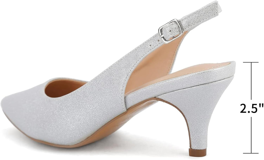 Greatonu Pointed Toe Sandals Slingback Kitten Heels Pointed Toe Pumps Ladies Shoes Heels Dressy Work Date Wedding Party