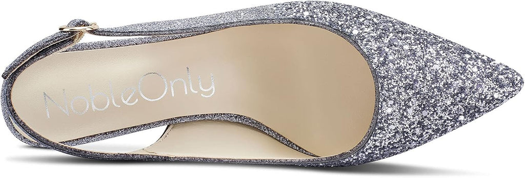 NobleOnly Women's Slingback Kitten Heels Pumps Leather Lining Sandals Ankle Strap Stilettos 2.4IN Heels