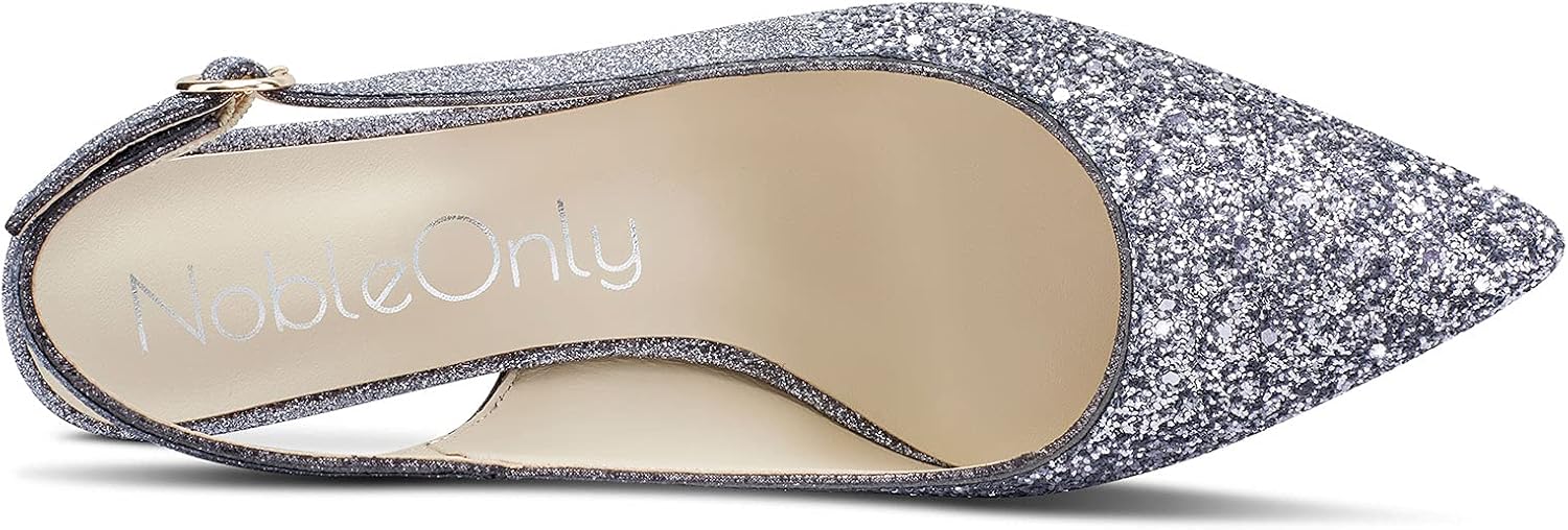NobleOnly Women's Slingback Kitten Heels Pumps Leather Lining Sandals Ankle Strap Stilettos 2.4IN Heels