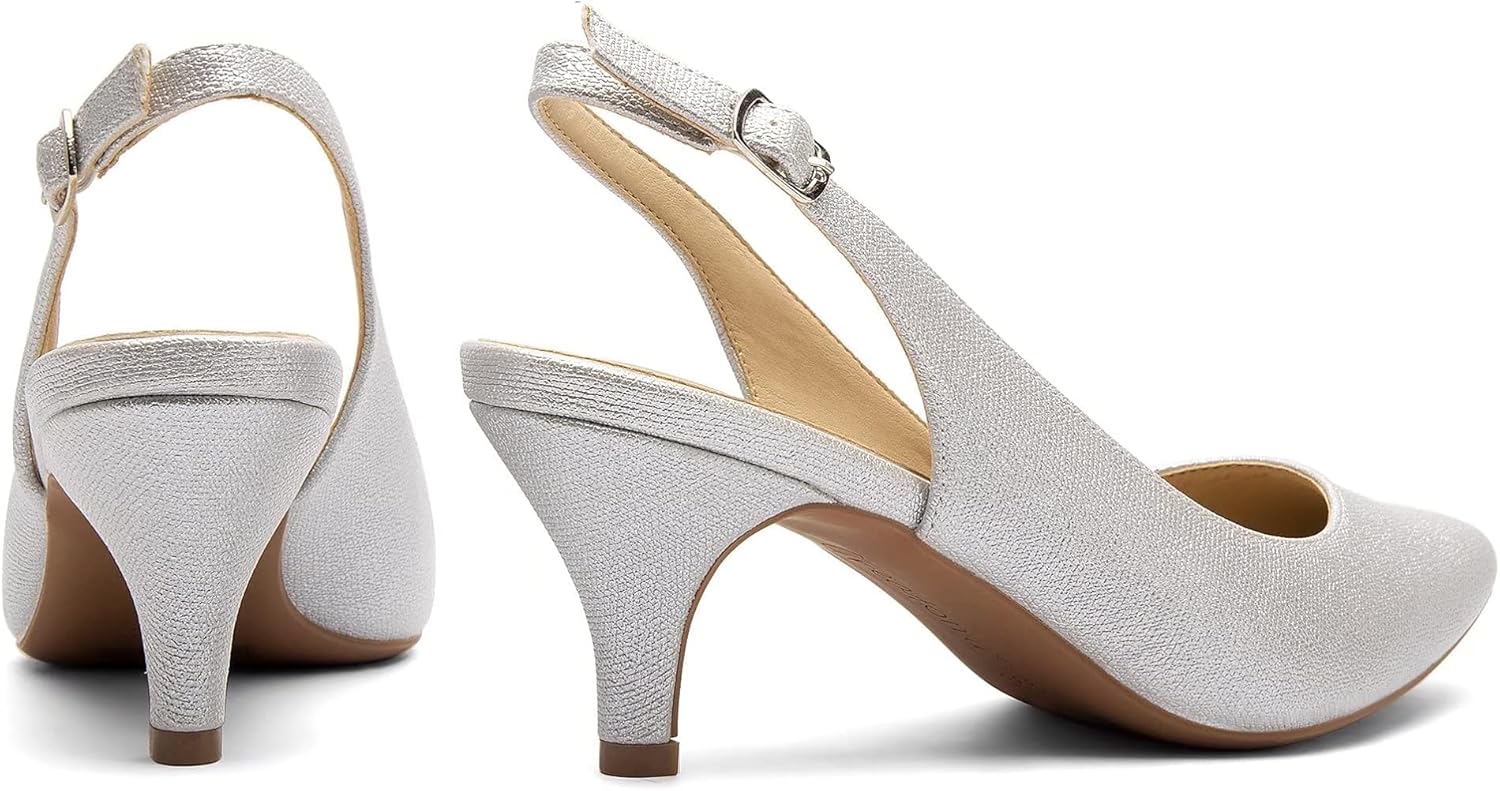 Greatonu Pointed Toe Sandals Slingback Kitten Heels Pointed Toe Pumps Ladies Shoes Heels Dressy Work Date Wedding Party