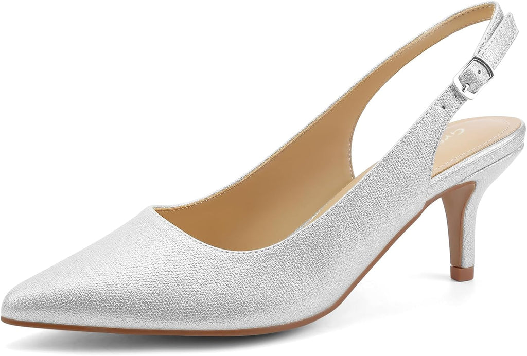 Greatonu Pointed Toe Sandals Slingback Kitten Heels Pointed Toe Pumps Ladies Shoes Heels Dressy Work Date Wedding Party